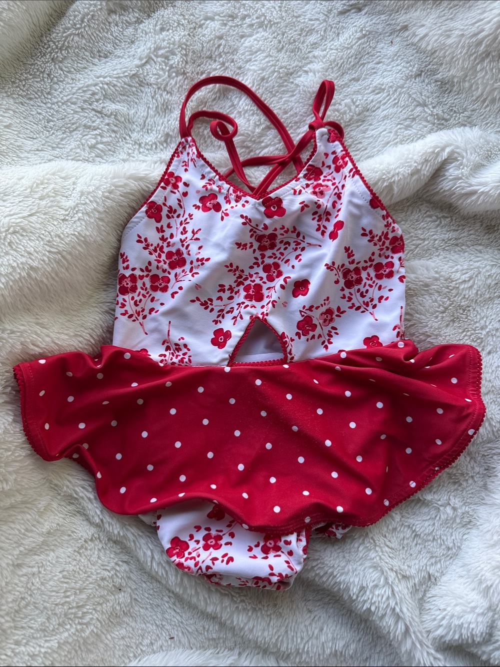 SweetHoney Red Floral & Polka Dot One-Piece Swimwear